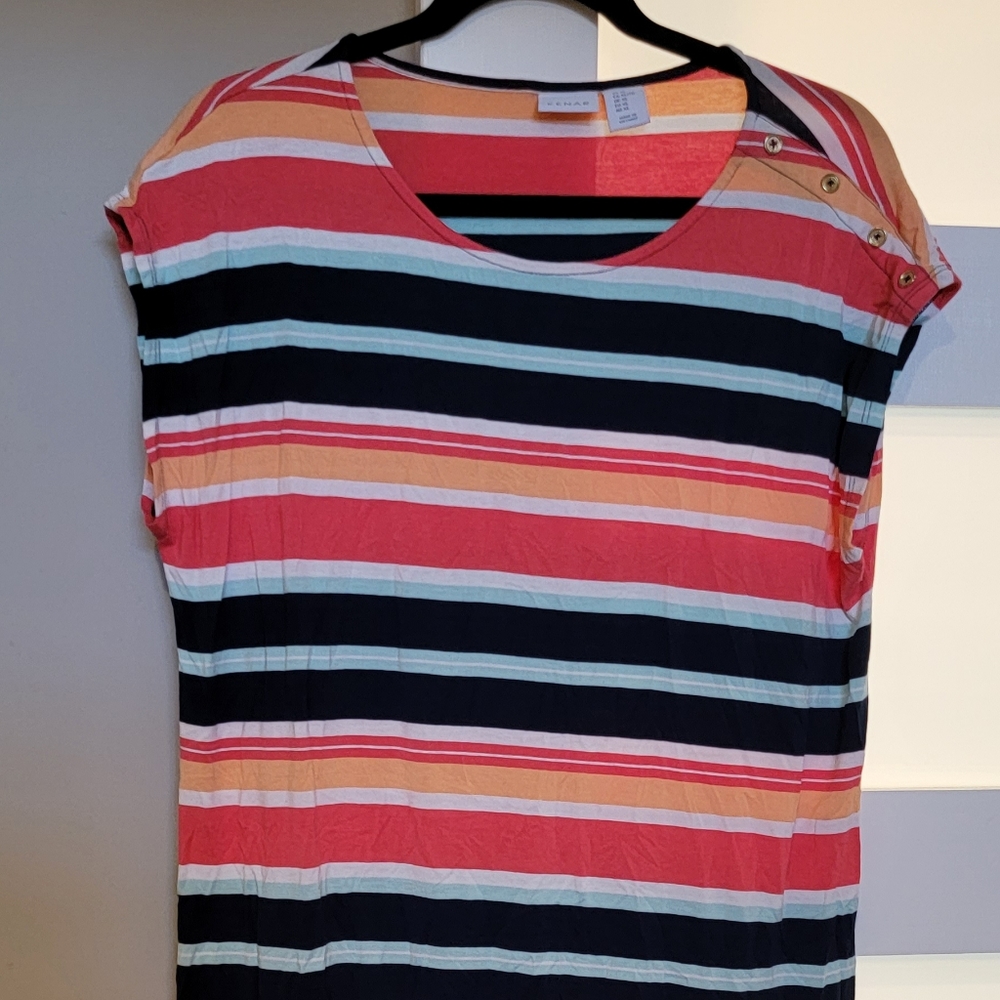 Kenar Stripe Cap Sleeved Dress EUC
